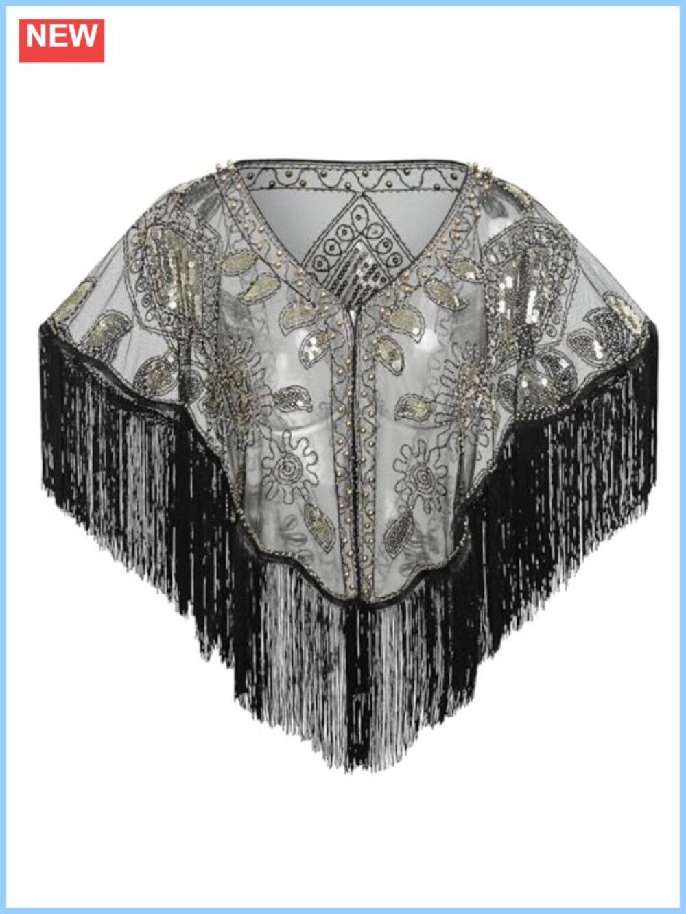 Sequin Beaded Evening Cape Shawl Wrap for Gatsby Party